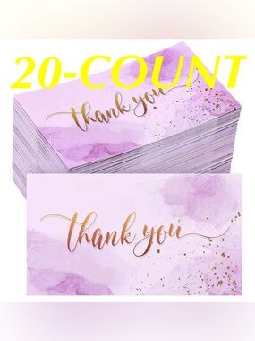 20-COUNT LAVENDER THANK YOU CARDS W/ BLANK BACKS FOR PERSONAL NOTES